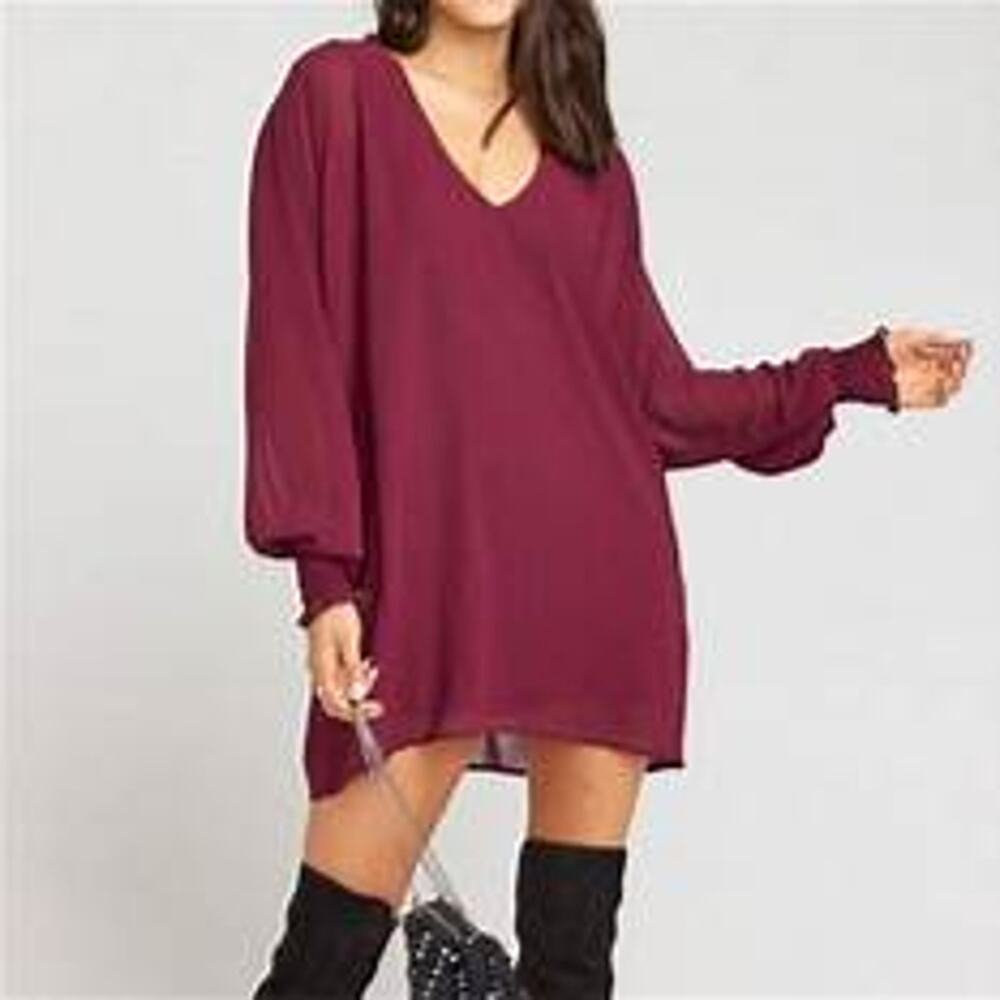 Revolve SHOW ME YOUR MUMU | Noma Long Sleeve Oversized Dress in Wine Medium